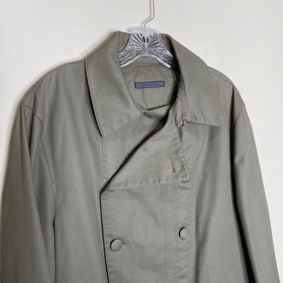 John Varvatos Collection Double Breasted Cotton Trench Coat Green - Picture 3 of 15